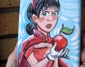 Original Snow White Gouache Fairytale Painting - Small Red Apple Painting - 3 X 5