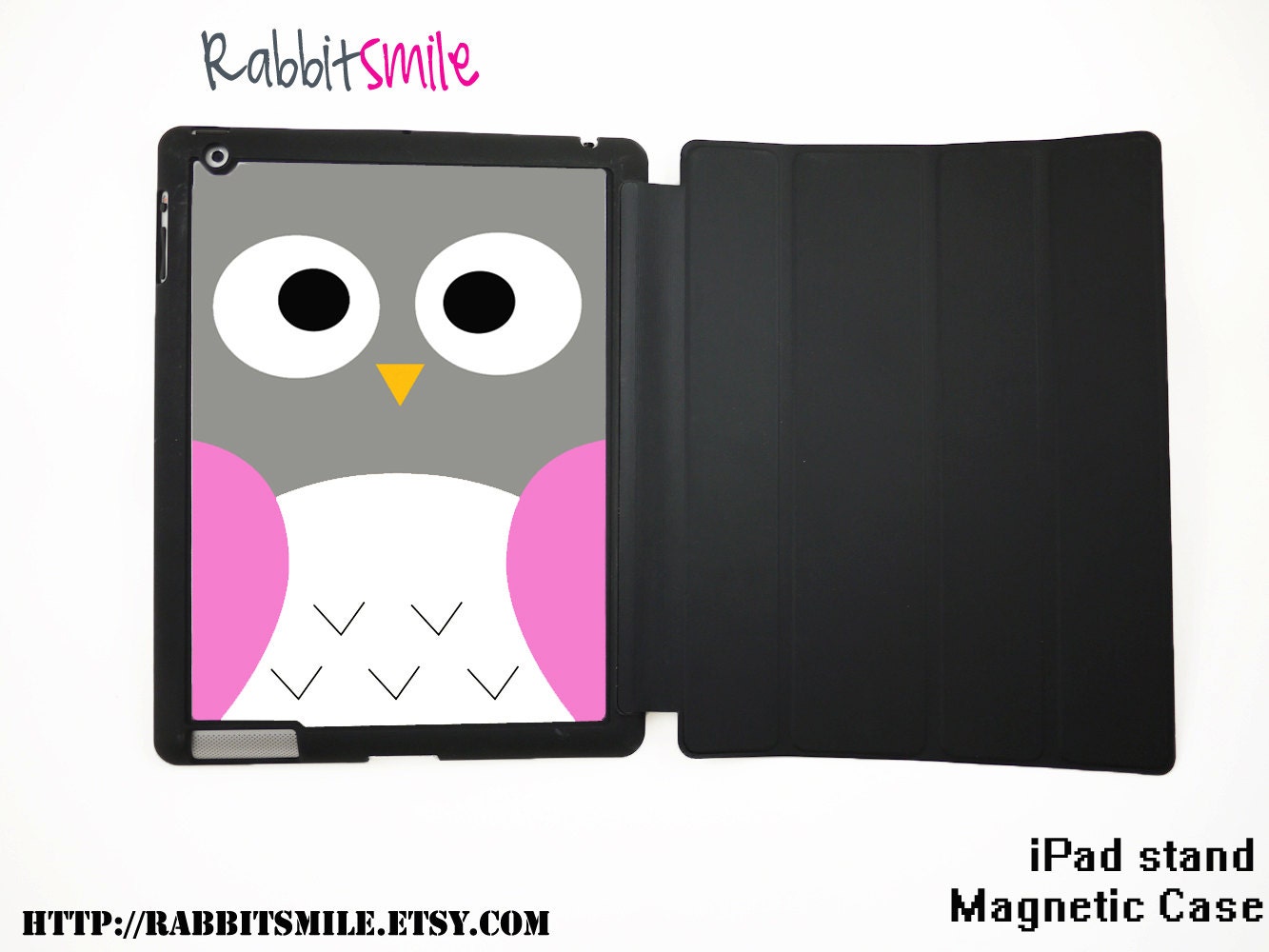 Pink Grey Owl iPad 4 Case /iPad Retina Cover / New iPad Case / iPad 2 / iPad 3 Smart Cover / Flip Case / Magnetic Smart Case