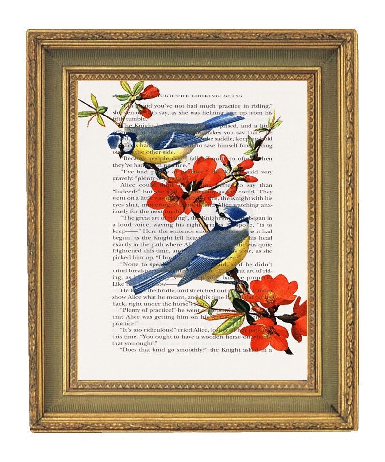 Bloom Birds - Print on Alice in Wonderland Book-  6x9