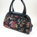 60s Floral Tapestry Handbag Black Faux Leather Purse Bag