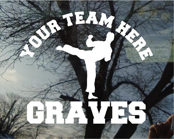 Vinyl Car Window Decal 5h x 6w - KARATE 1 Personalized Team Decal with Team Name and Student's Name sports