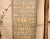 Beach House family rules subway style art wood sign - personalized - beach house blue - distressed primitive looking sign
