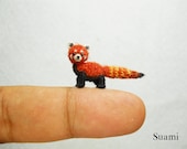 Miniature Red Panda Shining Cat - Micro Mini Amigurumi Crochet Art Tiny Doll Animal - Made To Order