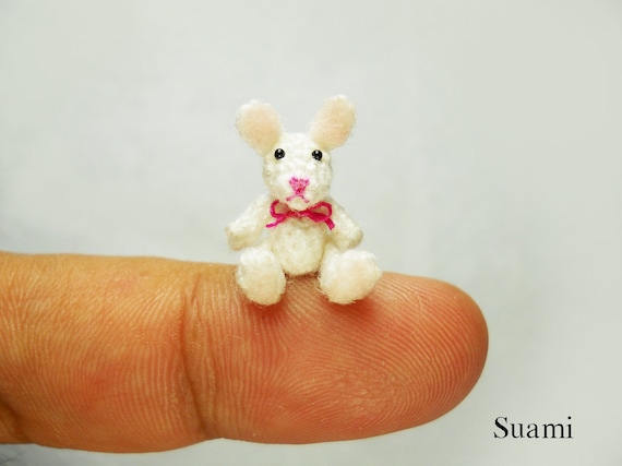 Crochet Bunny Rabbit 0.8 Inch - Tiny Micro Amigurumi Dollhouse Crochet Miniature Animals - Made To Order