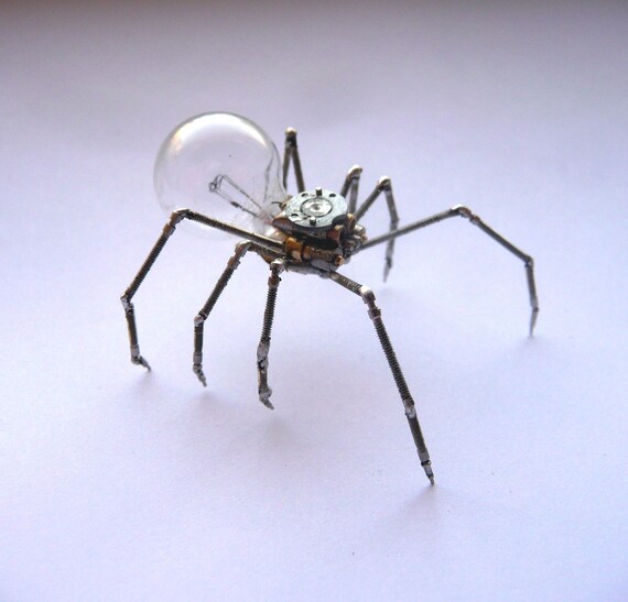 RESERVED Mechanical Spider Sculpture Recycled Watch Parts Clockwork Arachnid Figurine Watch Stems Lightbulb Arthropod A Mechanical Mind