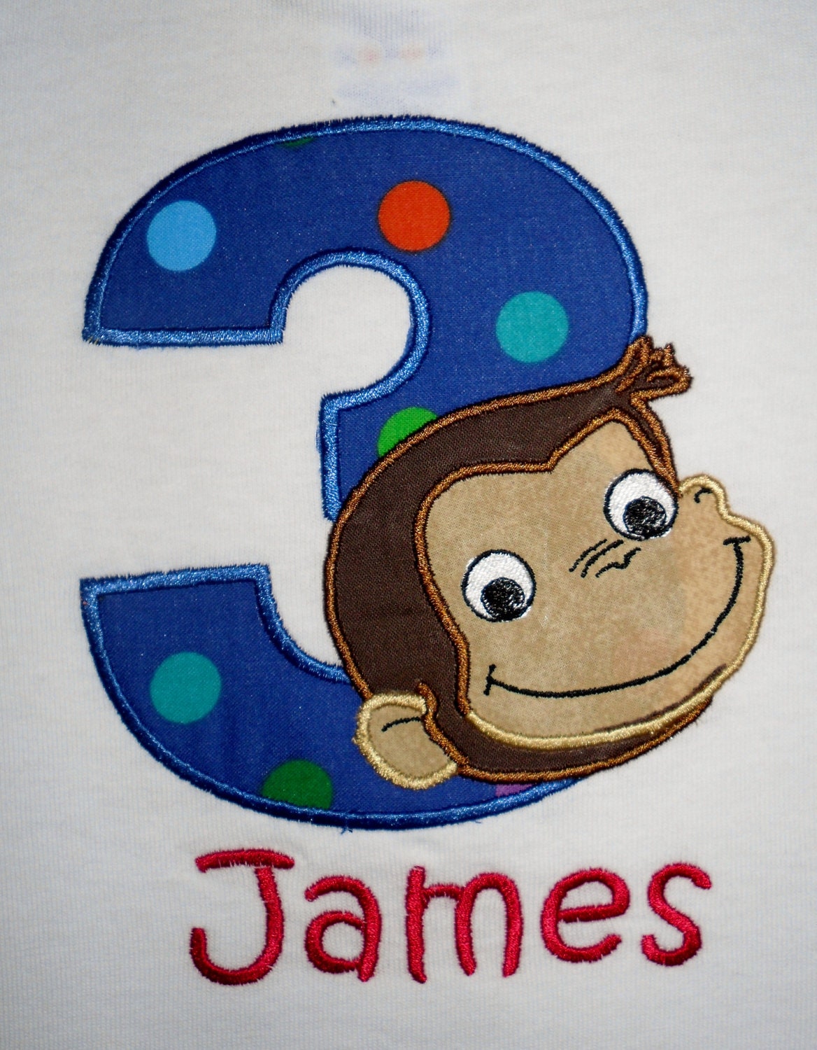 Custom Boutique Curious George the Monkey Birthday Applique t-shirt or onesie for boys or girls- machine embroidered - personalized