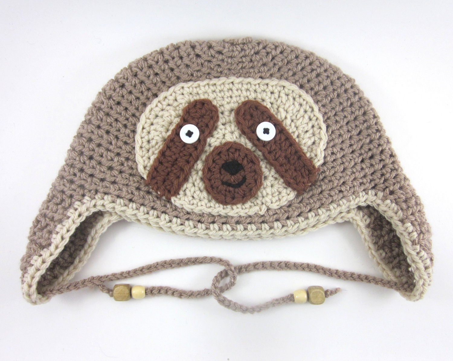 Sloth Hat (crochet ear flap animal beanie)