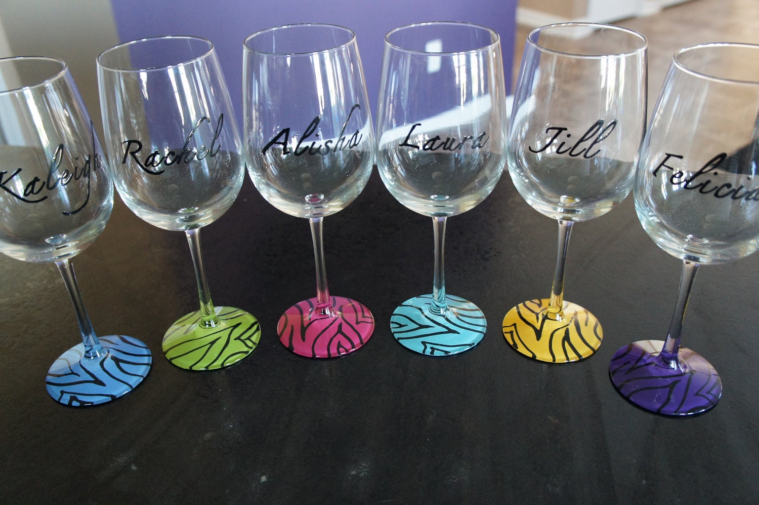 14 glasses Animal print hand painted wine glasses with name