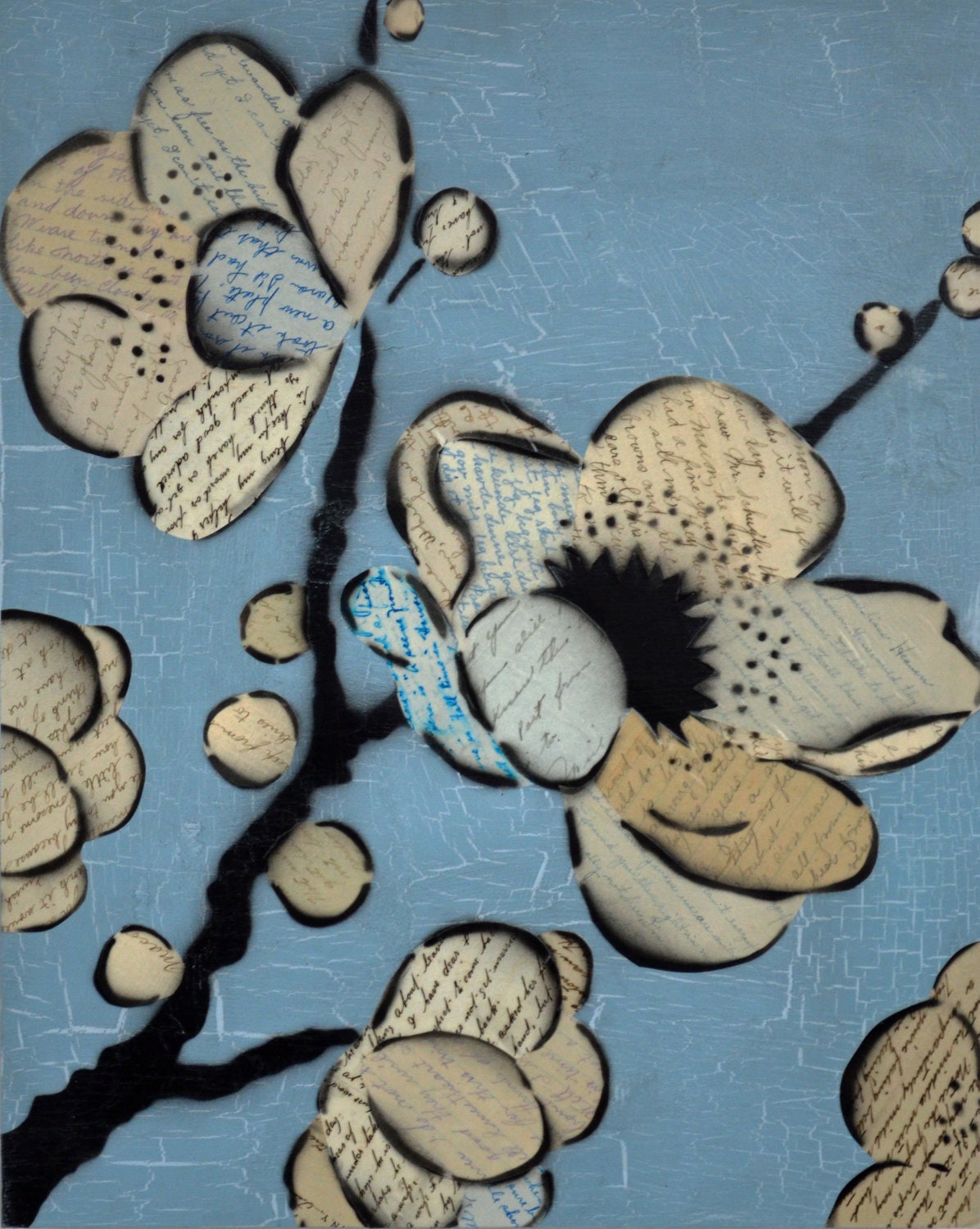 Love Letter Blossoms In Blue: A Fine Art Mixed Media Painting