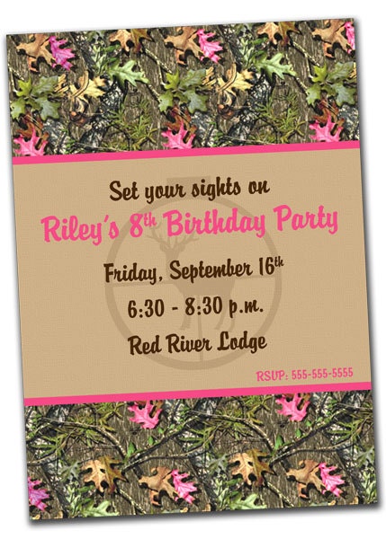 Printable Hunting Birthday Invitation for Girl- Pink Camo