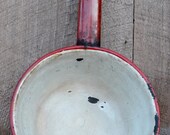 Enamelware Pan Pot White Red Shabby Chippy Farmhouse Kitchen