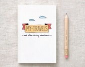 My Travels Journal & Pencil Set, Mini Sketchbook - Hand Drawn, Eco Friendly - Mustard Yellow Orange