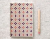Mini Sketchbook with Pencil, Recycled Brown Journal - Modern Geometric Patterns, Autumn Peach, Purple - Stocking Stuffer