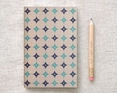 Patterned Notebook & Pencil Set, Mini Recycled - Modern Geometric Diamonds - Brown, Blue - Stocking Stuffer