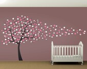Cherry Blossom Tree Blowing in the Wind Wall Decal - Kids Nursery Living Room Bedroom