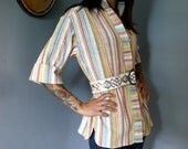 1960s Vintage Striped Shirt, Bohemian Clothing, Ethnic Kaftan, Pastel