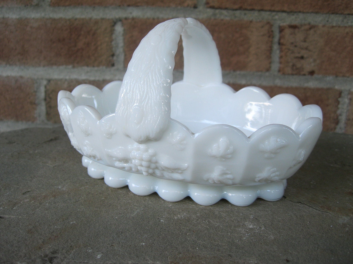 Westmoreland Milk Glass Grape Candy Dish Basket Vintage