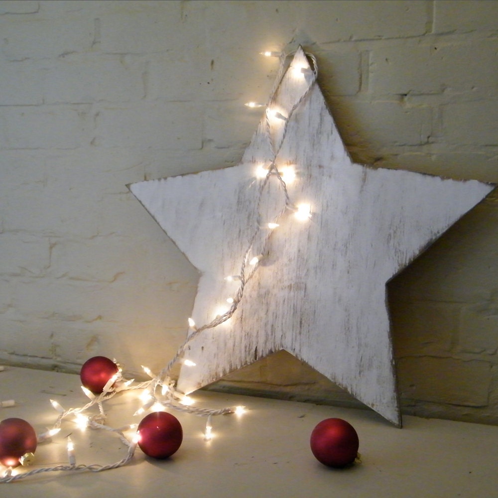 Holiday Star Wooden Star Winter Christmas Decor White Washed