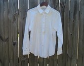 white button down blouse with floral embroidery