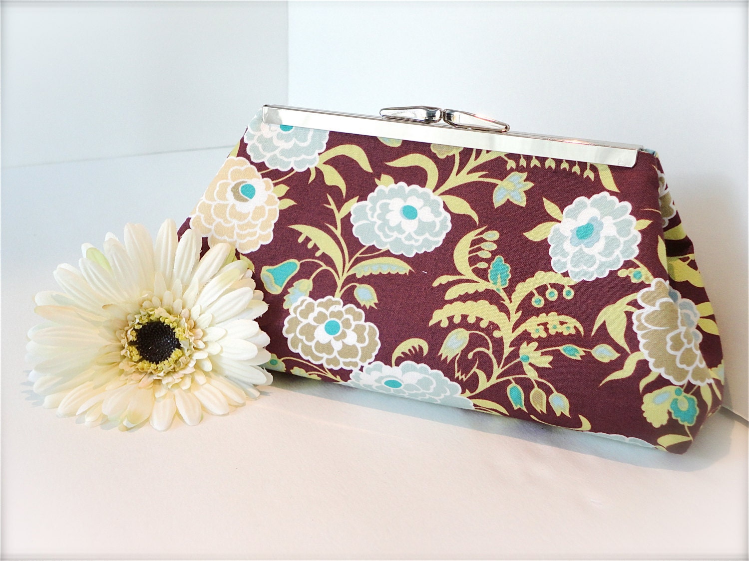 Bridesmaid Clutch - Metal Frame - Amy Butler Gypsy Caravan Gypsy Mum in Wine