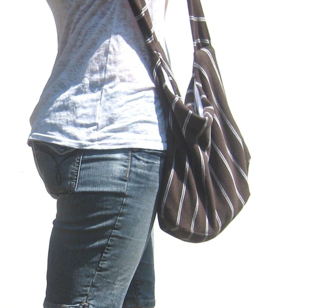 Hobo Bag. Modern Fashion. OOAK Slouch Bag Sling Purse. Brown and white stripes. geometric lines mens polo shirt OOAK purse fall autumn