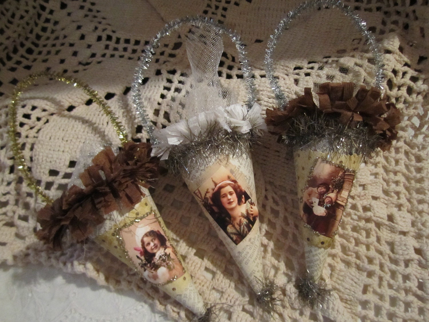 3 Handmade Treat Cone Ornaments