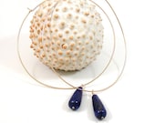 Gold Filled  Hoop Earrings with Lapis Lazuli Drop