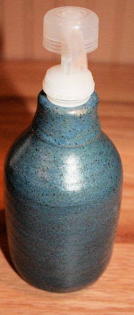 Large handmade blue pottery soap dispenser, lotion dispenser, kitchen or bathroom pottery