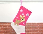 Retro Rudolph Deer Christmas Stocking in Hot Pink by Allenbrite Studio