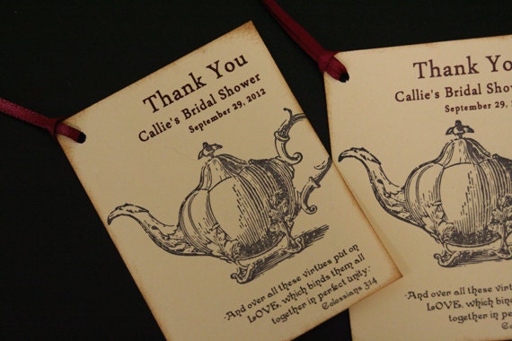 Wedding Favor Tags, Bridal Shower Favor Tags, Thank You Tags, Vintage, Shabby Chic Style, Teapot, Scripture, Garden Party, Tea Party