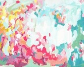 Summer Flower Garden Art Print, 8x10, pink wall art, colorful abstract, contemporary art, living room art, sophisticated
