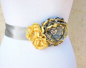 Bridal Sash - Wedding Sash in Yellow and Gray with Swarovski Pearls and Crystals for Bride, Bridesmaid, Event or Formal Occasion.