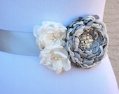 Gray Ivory Flower Sash belt for wedding flower sash for bride bridesmaid