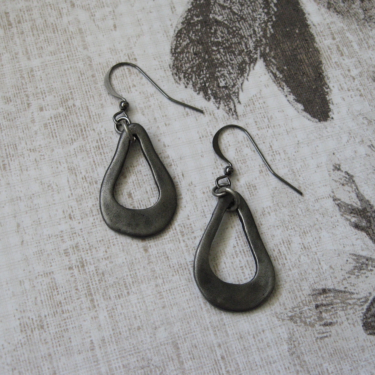 Steel Teardrop Earrings Gray Handmade Mom Daughter Sister Grandma One of a Kind Fashion Summer Fall Winter Spring