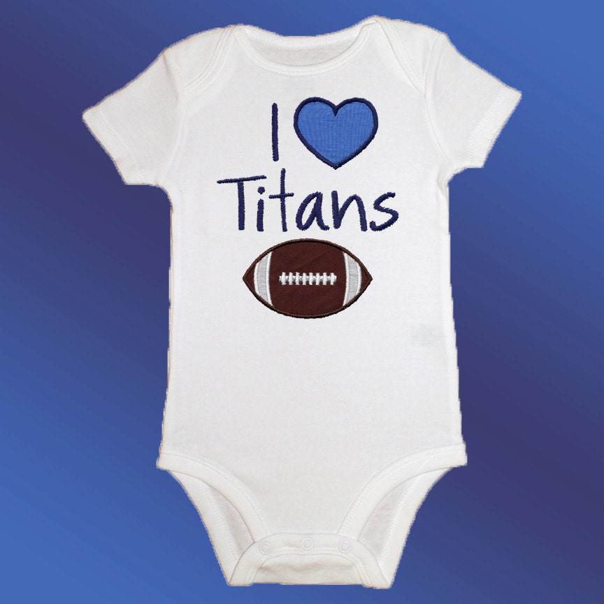 Onesie Bodysuit Baby Shirt - I Love Titans Football Applique - Embroidered Short or Long Sleeved - Free Shipping