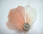 Wedding Bridal Bridesmaid Off White Peach Pink Feather Rhinestone Jewel Veiling Head Piece Hair Clip Fascinator