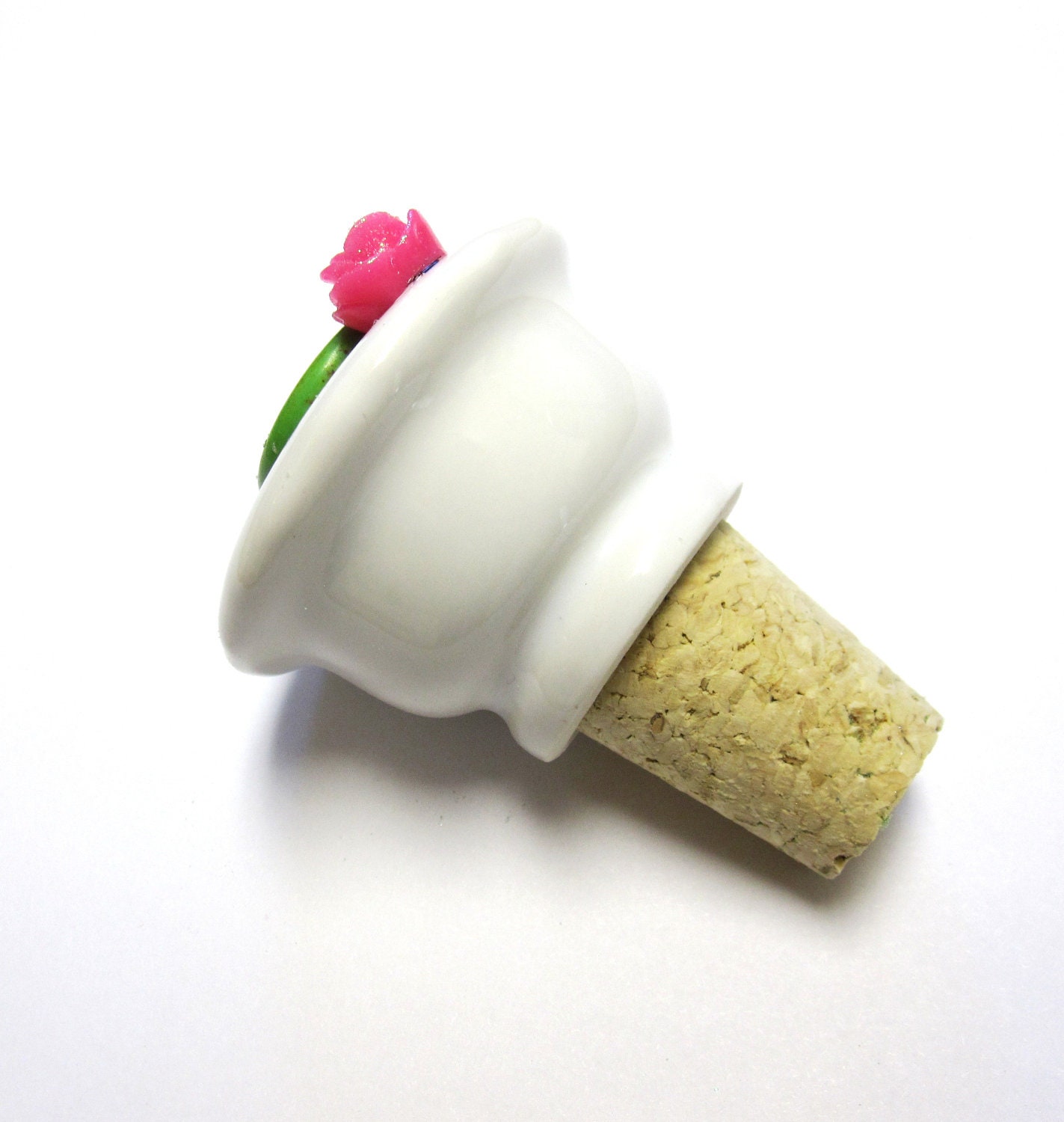 Sugar Skull Wine Stopper Day of The Dead Skull Lime Green Hot Pink Rose