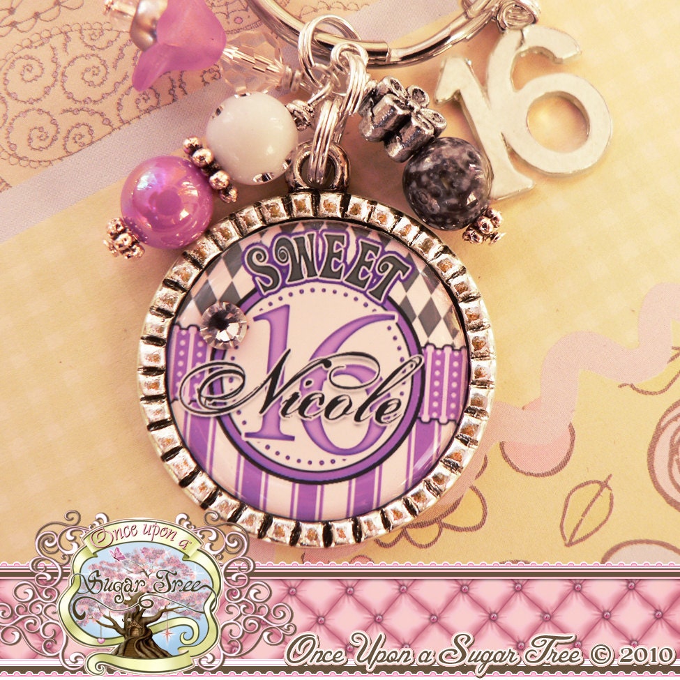 SWEET 16 Gift, Personalized Name Key Chain, Number 16 Charm, Sweet 16, Birthday Gift, Get Well, Personalized Jewelry