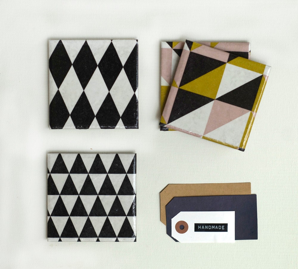 Geometry coasters, Triangle and  Harlequin  Ceramic Coasters, set of 4