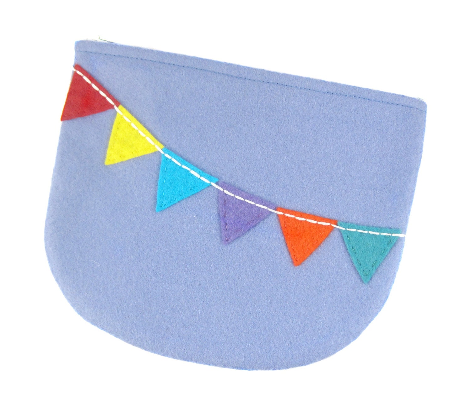Rainbow Bunting Blue Felt Zipper Pouch - PlanetSeymour