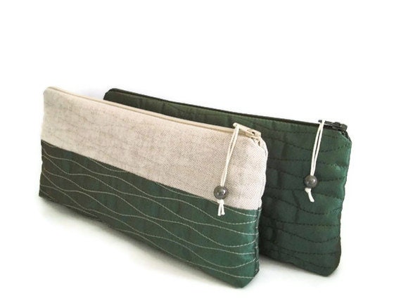 Wedding Clutch Linen Taffeta green Bridesmaids gift bag Cosmetics storage travel bag
