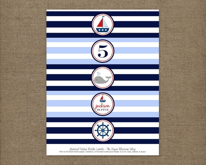 Custom Printable Nautical Birthday Party Water Bottle Labels Il_570xn