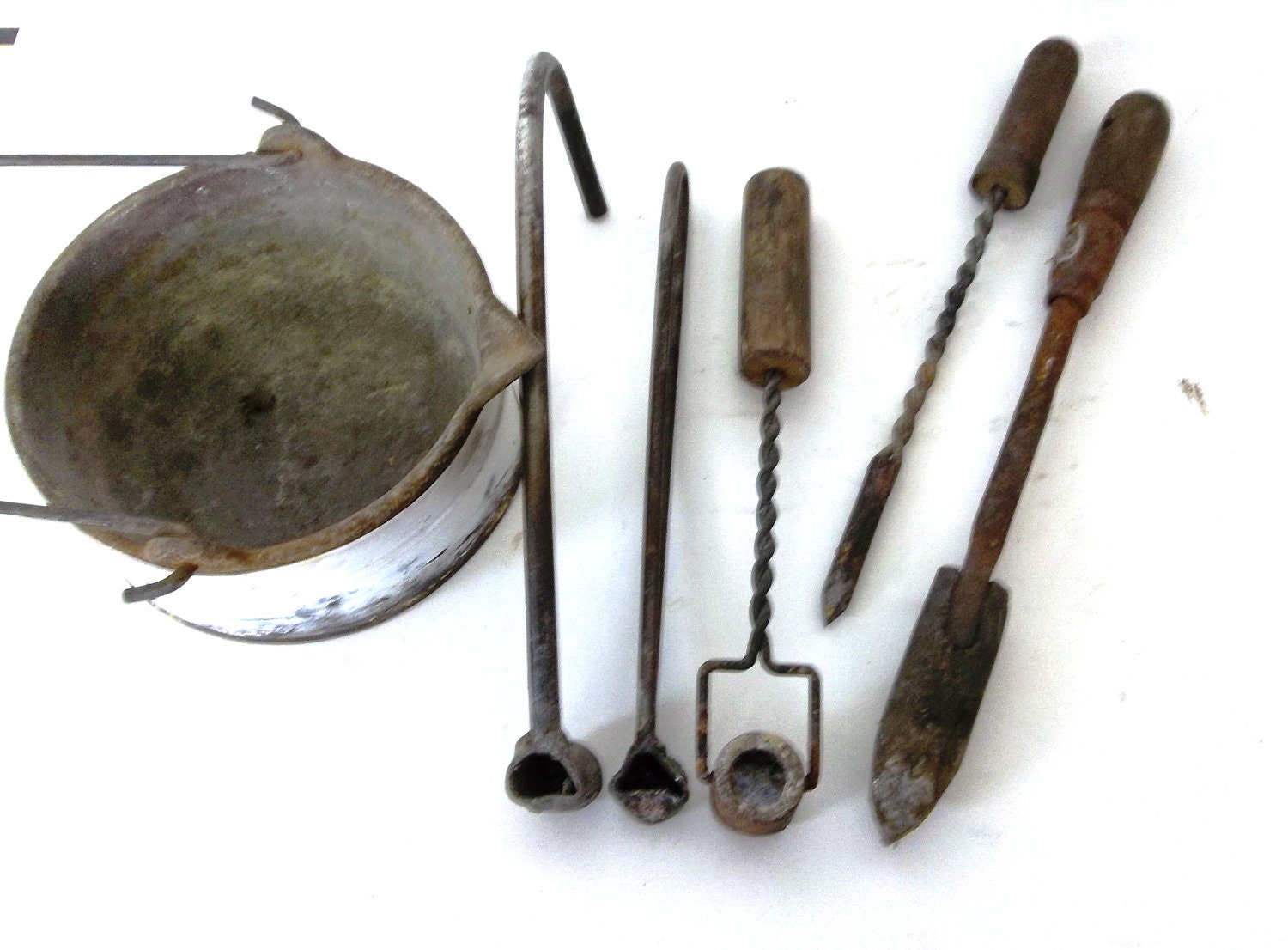 Pouring And Forming Tools, Vintage Industrial Smelting Collection, Smelting Pot,