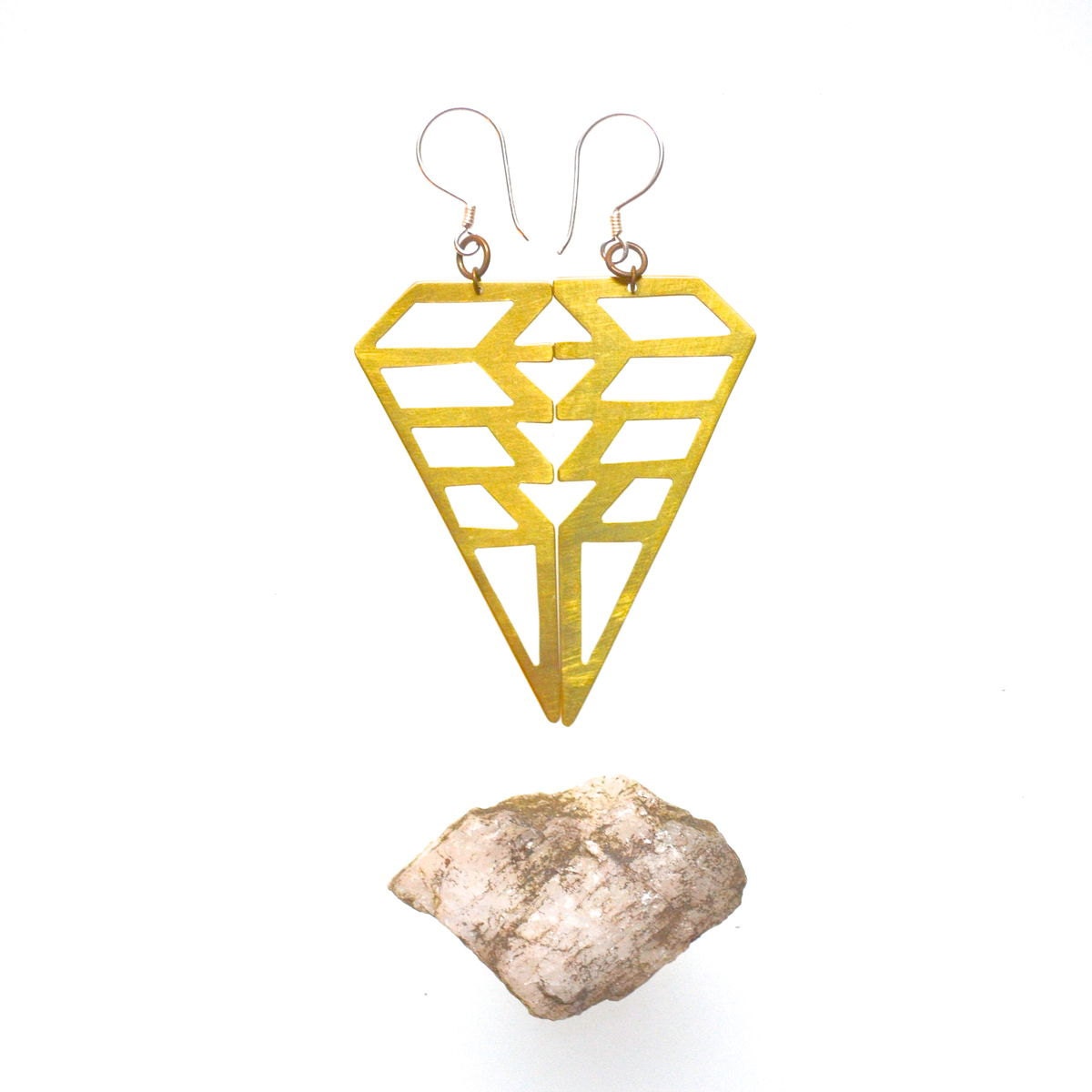 HALF OFF Center Fold Earrings - Mirror Image Hand-Cut Raw Brass Geometric Motif