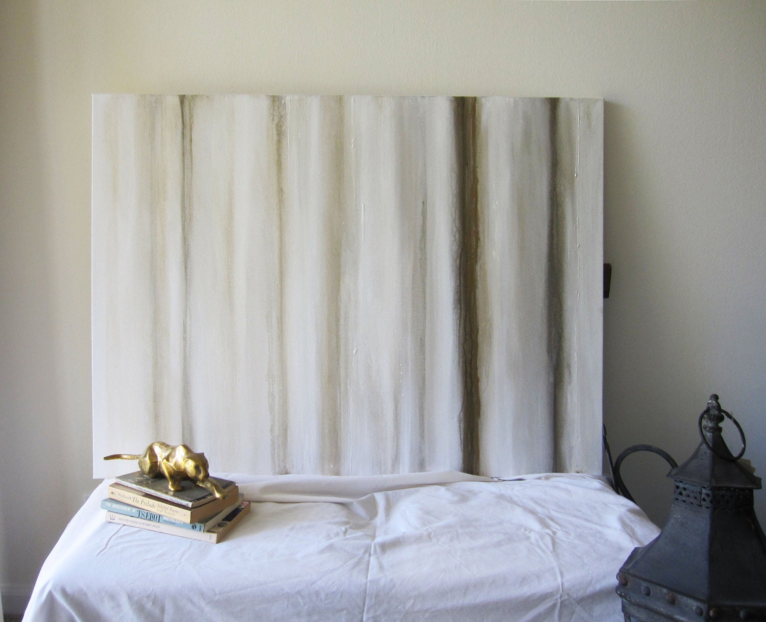 Abstract Painting 30" x 40" Original Painting White, Metallic Gold Bronze
