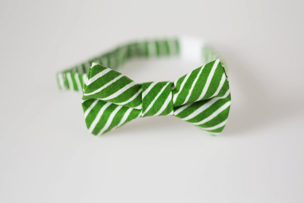 Little Boy Bow Tie - Green and White Stripes