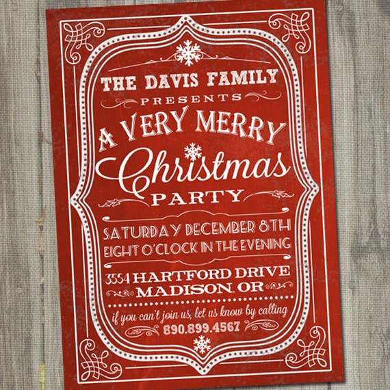 Vintage Retro Chalkboard Christmas Holiday PRINTABLE Party Invitation