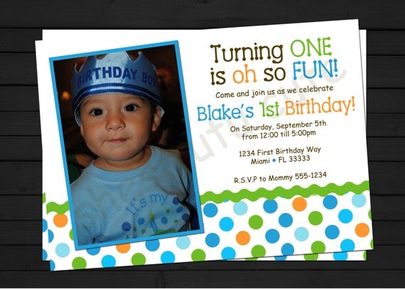 Colorful First Birthday Invitation Boy or Girl Digital File YOU-PRINT Il_570xn