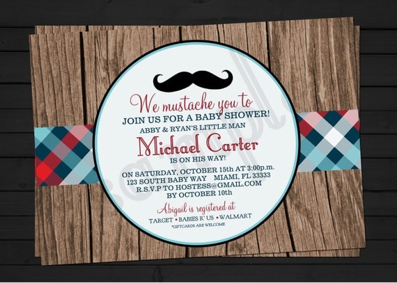 Rustic A New Little Man Mustache Bash Birthday or Baby Shower Invitation Digital File YOU-PRINT Il_570xn