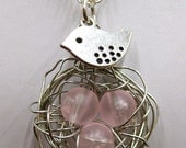 Mother Bird and Baby Eggs- Wire Wrapped Necklace-Handmade-Personalized- Made to Order